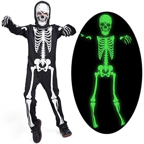 Sincere Party Kids Skeleton Costume Glow in the Dark Skeletons Halloween Skeleton Costumes for Boys and Girls