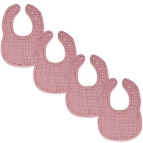 Comfy Cubs Muslin Bibs for Babies, Pack of 4 - Soft and Highly Absorbent, Feeding, Drool and Teething Bib, Adjustable Snaps - Stylish & Colorful Unisex Designs, Giftable Set - Mauve