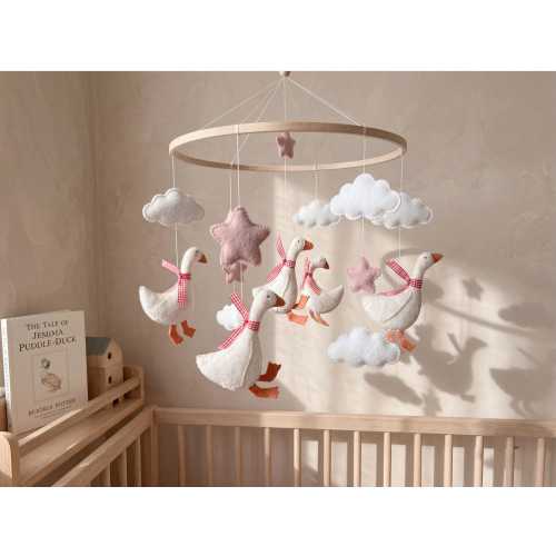 Duck Baby Mobile, Goose Crib Mobile, Neutral Nursery Mobile, Farm Animal Baby Mobile, Wooden Crib Mobile, Baby Shower Gift, Nursery Decor