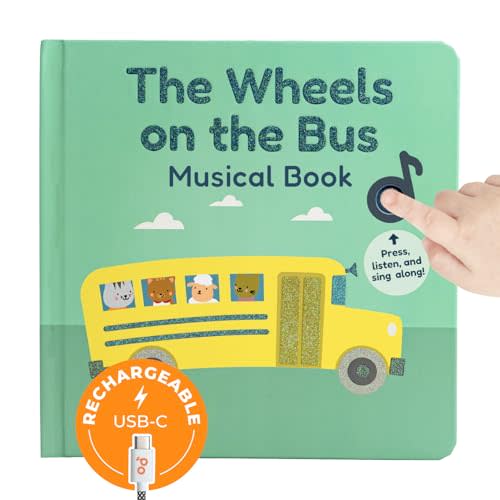 Calis Books The Wheels on The Bus Book | New Rechargeable Musical Book, No More Batteries | Books for 1 Year Old | Wheels on The Bus Toy | Musical Book for Toddlers 1-3 | Musical Toy for Toddlers