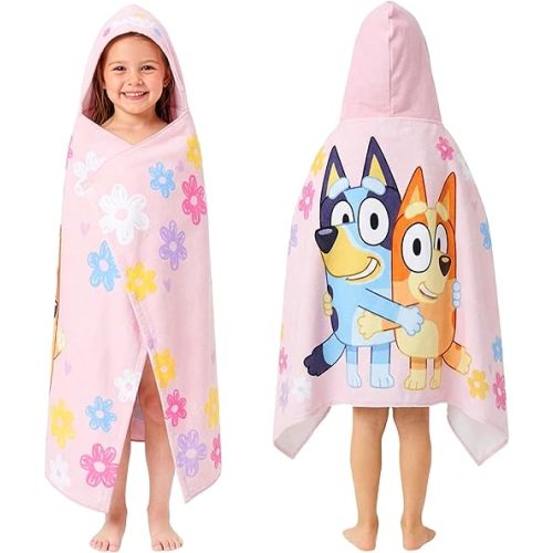 Get Trend Bluey Bath Towels with Hood for Girls, Soft Absorbent Cotton Beach Towel, Swimming Pool Hooded Poncho, Shower Bath Travel Cozy for Girls Ages 2-6 (Pink Bluey)