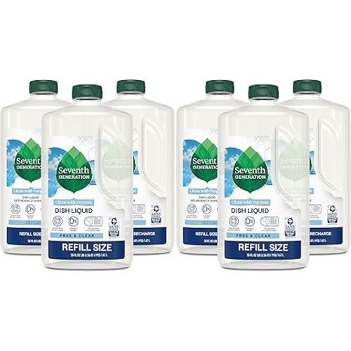 Seventh Generation Dish Liquid Soap Refill Free & Clear Dish Soap for sensitive skin 50 oz, Pack of 3