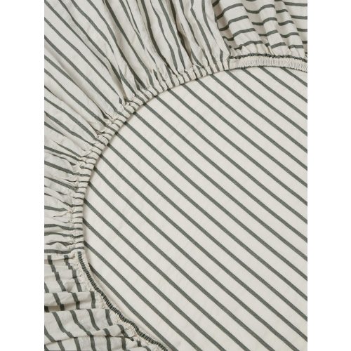 Spruce Green Texture Stripe Cotton Kids Fitted Sheet