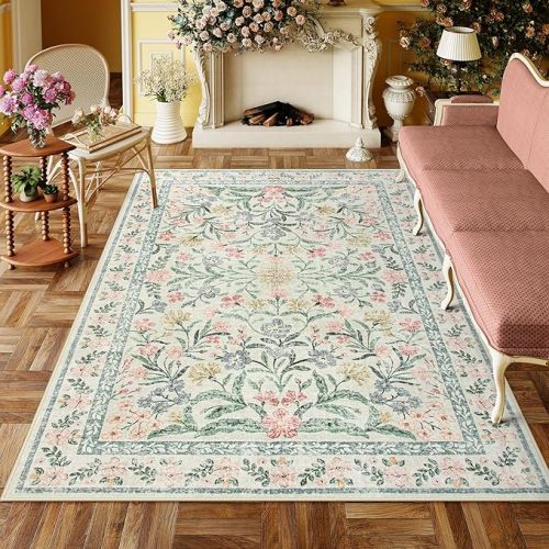 Lahome Boho Beige Rugs for Living Room 6x9, Washable Kids Rugs for Bedroom Girls, Farmhouse Soft Baby Carpet for Nursery, Non-Slip Carpet for Dining Room Playroom, Beige