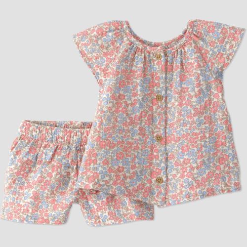 Little Planet by Carter's Baby Girls' Organic 2pc Floral Woven Set - White/Blue/Pink 18M