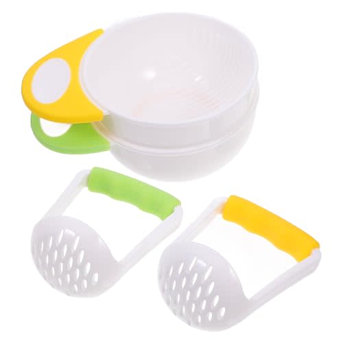 Baby Food Masher 2 Sets Mashing Bowl with Handle Masher, Manual Baby Food Grinder Bowl Set (Green, Yellow)
