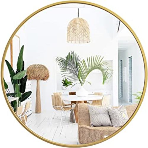 18 Inch Round Wall Circle Mirror,Large Gold Metal Framed Wall-Mounted Hanging Mirror for Bathroom Decor,Vanity Bedroom, Living Room, Entryway