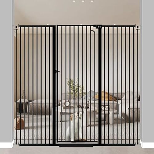 57" Extra Tall Cat Gate for Doorways No Climb, 57.4"-62.2" Wide High Pressure Mounted Extra Tall Pet Gates, Auto Close Safety Baby Gates with Door for Cats, Dogs, Black