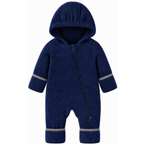 JiAmy Newborn Baby Fleece Hooded Romper Boys Girls 0-24M, Winter Snowsuit