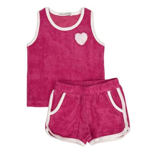 Little Mish Fuchsia Heart Patch Terry Inf Short Set - Precious Cargo