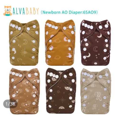 6-Pack Newborn Cloth Diapers with 6 Microfiber Inserts for Infants & Toddlers