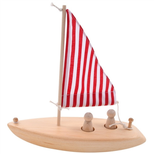 Wooden Toy Sailboat - Made in USA Red Stripe