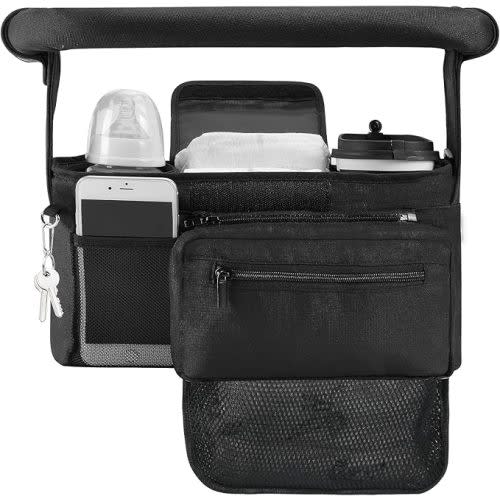 Momcozy NON-SLIP Universal Stroller Organizer | Insulated Cup Holder | Detachable Phone Bag & Shoulder Strap | Fits Uppababy, Baby Jogger, Britax, BOB, Umbrella and Pet Stroller