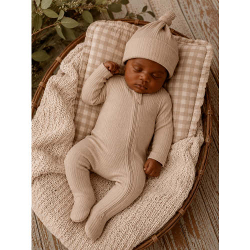 Tan / Ribbed 2-Way Zip Footie