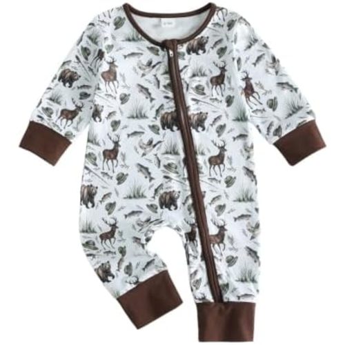 Baby Girl Boy Hunting Clothes Mallard Duck Deer Romper Zipper Jumpsuit Retro Bodysuit Newborn Going Home Outfit Fall