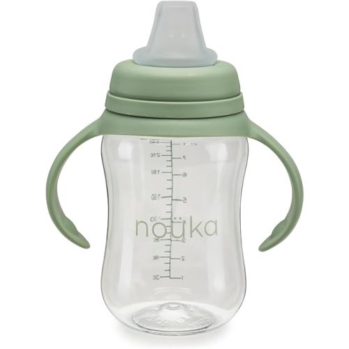 nouka Soft Spout Tritan Sippy Cup | Leak Proof and Easy Grip | Removable Handles | Moss