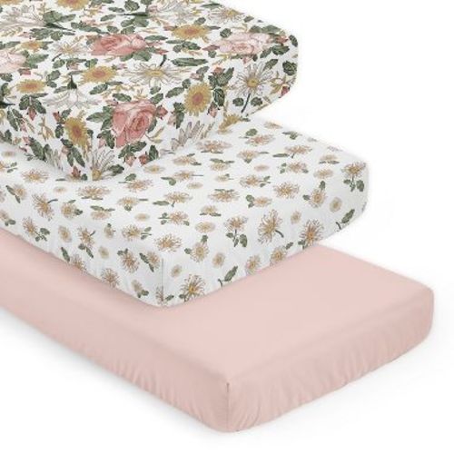 Sweet Jojo Designs Girl Fitted Crib Sheets Vintage Floral Pink and Green 3pc