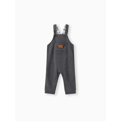 Baby Boy Waffle Letter Patched Pocket Front Overalls Grey