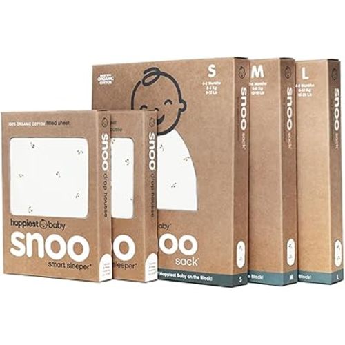 Happiest Baby The Big Bundle 100% Organic Cotton - Includes 3 SNOO Sacks and 2 SNOO Bassinet Fitted Sheets (Ivory Cherries)