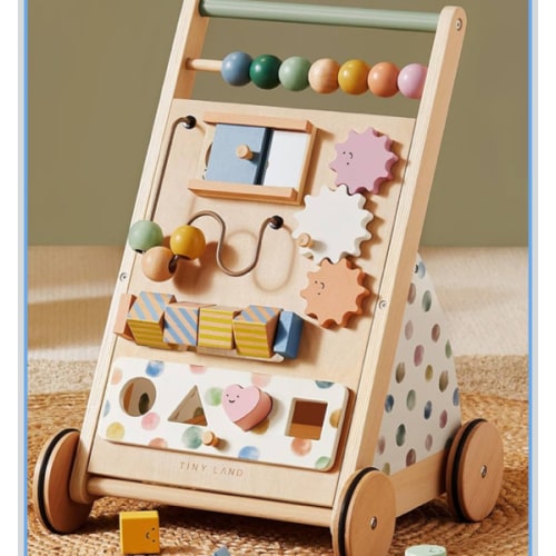 Tiny Land Wooden Baby Walker, Adjustable Speed Baby Push Walker for Boys and Girls, Montessori Activity Center Push Toy for Kids' Development, Ideal Christmas Gift for Toddlers (Morandi)