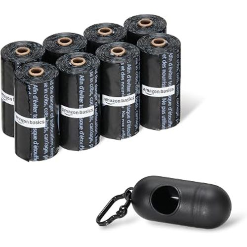 Amazon Basics Dog Poop Bags, 120 Count, Enhanced for Guaranteed Leakproof, Unscented, Black
