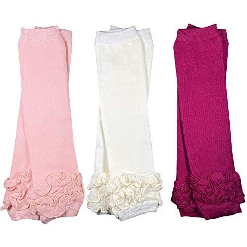 juDanzy 3 Pairs of Girls Baby Leg Warmers for Newborn, Infant, Toddler, Child (One Size, Plum, Rose, Cream Ruffle)