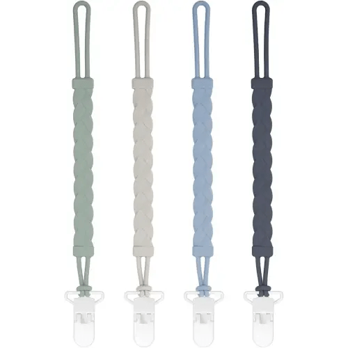 Stylish Silicone Pacifier Clips, 4-Pack Pacifier Holder with Flexible Woven Rope Design, 100% Food Grade Silicone, Easter Safe Essentials for Newborns Baby Boys and Girls