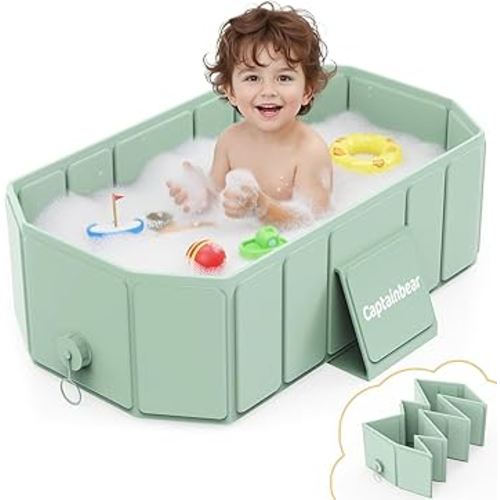 Captainbear Baby Bathtub for Infants to Toddler, Non-slip Baby Bath Tubs with Bathtub Support, Collapsible Toddler Tub for kids, Foldable&Portable Travel Baby Bath Tub for Sink Bath,Tub,Bathroom,6M-5Y