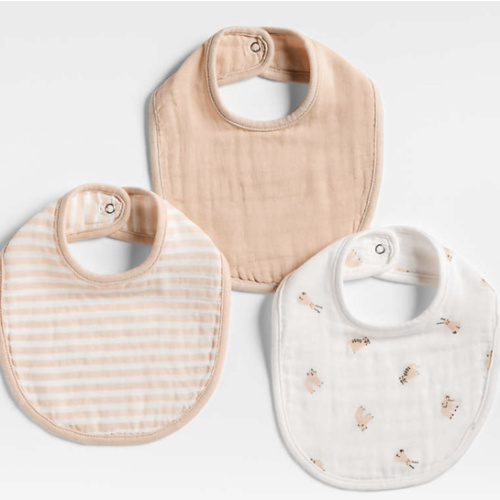 Supersoft Animal Pink 100% Organic Cotton Gauze Baby Bibs, Set of 3