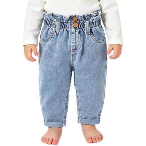 Baby Girl Jeans Little Kid Elastic Waist Denim Pants Size 6-24 Months