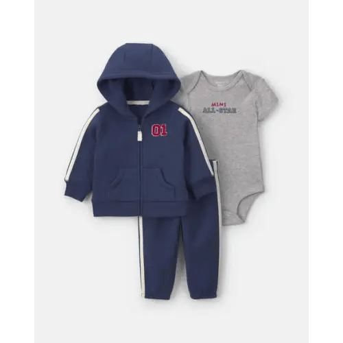 Baby Boy 3-Piece 'Mini All-Star' Fleece Long-Sleeve Layering Set - Navy Blue/Grey | Carter's