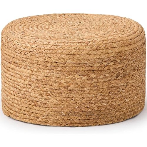 Wimarsbon Round Pouf Ottoman, Natural Hand Knitted Footrest Poof, Rustic Lounge Pouffe, Boho Pous Foot Stool, Accent Table or Seat (Natural Water Hyacinth, 17.7 * 17.7 * 9.84)