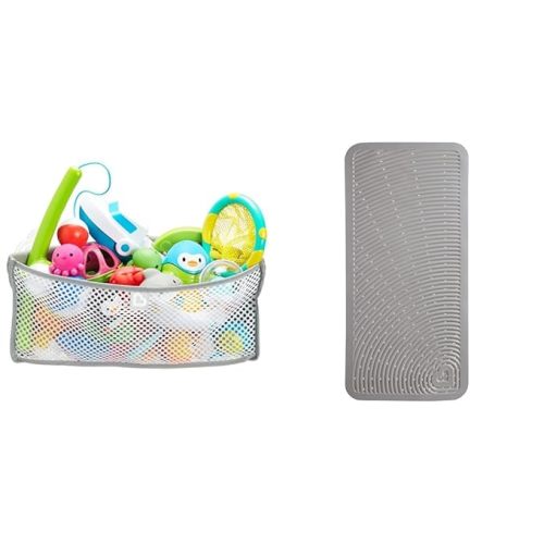Munchkin® High 'n Dry™ Corner Bath Toy Organizer and Storage, Grey & Soft Spot™ Cushioned Bath Mat for Kids, Grey