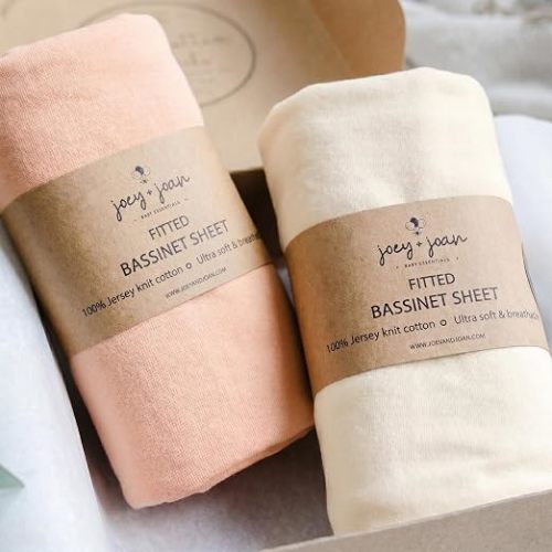 Pack and Play Sheets Fitted – Compatible with Graco Pack n Play Playard Crib and Other 27 x 39 Inch Playpen Mattress – Snuggly Soft 100% Jersey Cotton – Peach + Ivory – 2 Pack