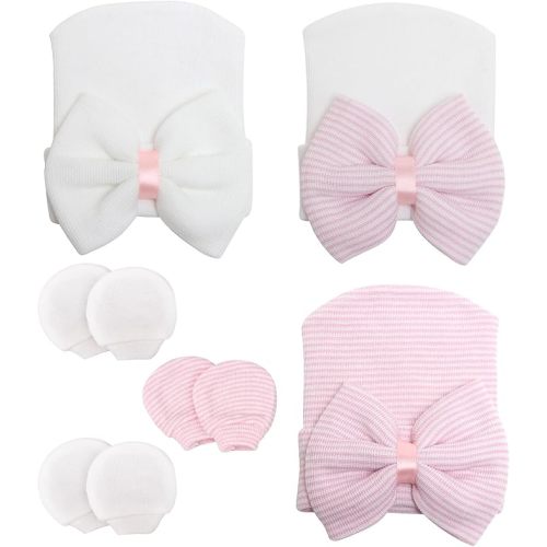 Newborn Baby Girl Hats with Bow No Scratch Cotton Toddler Infant Beanie Caps Soft Newborn Hospital Hat 0-3 Months