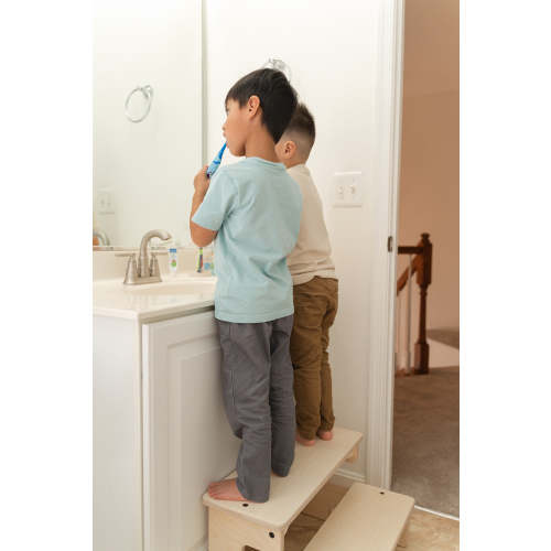 Double Step Stool for Kids | Wooden Kitchen Helper | USA Made – Blueberry and Third