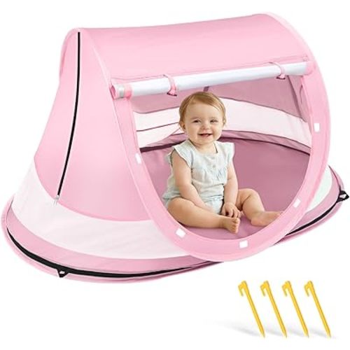 Baby Beach Tent, Pop Up Beach Tent Sun Shade for Beach, UPF 50+ UV Protection Sun Shelters for Infants with Carry Bag for Outdoor Travel, Camping(Pink)