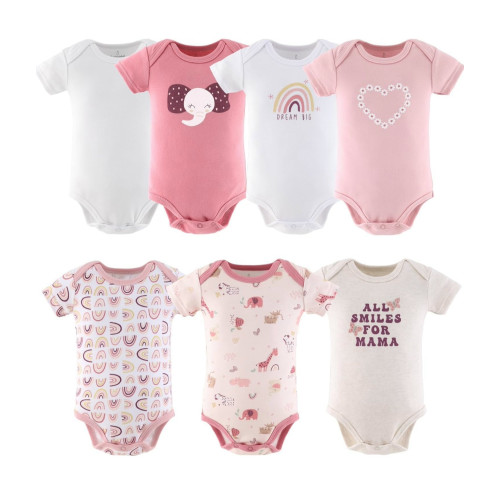 The Peanutshell Baby Girl Short Sleeve Bodysuits - 100% Cotton Infant Outfits, 0-24 Months - Rainbow Safari