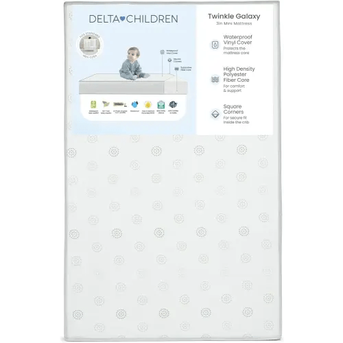 Twinkle Galaxy 3-inch Mini/Portable Crib Mattress - Sustainably Sourced Fiber Core - Waterproof - GREENGUARD Gold Certified (Non-Toxic) - Trusted 10 Year Warranty