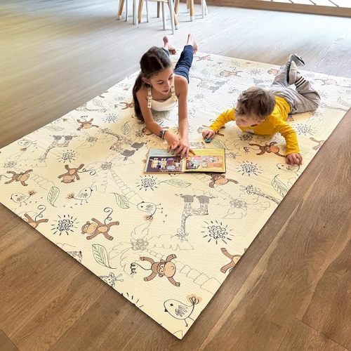 Miotetto Foldable Baby Play Mat – 78"x59" Non-Toxic, Reversible, Waterproof, Portable Baby Mat for Floor, Foam mat for Easy Storage & Travel, Large playmat for Kids, Floor mat for Any Playroom