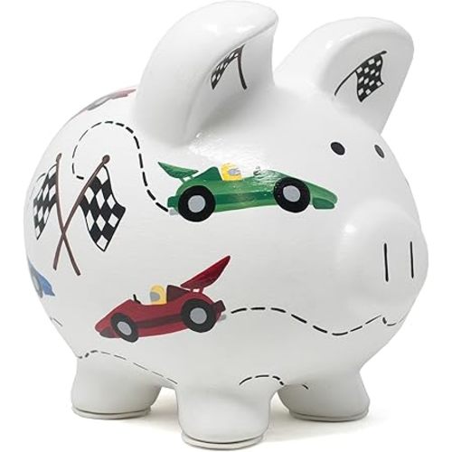 Child to Cherish Ceramic Piggy Bank for Boys, Vroom Race Car