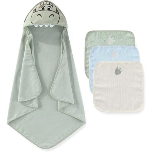 Disney Baby Boys Toy Story Rex Hooded Bath Towel with 3 Washcloths Set