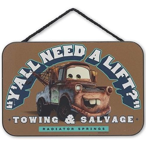 Disney Pixar Cars Mater Y’all Need a Lift? Hanging Wood Sign - Fun Radiator Springs Wall Decor for Home or Garage