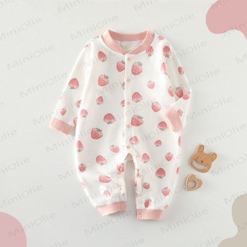 Baby Strawberry Print White Kimono Romper