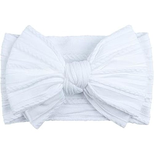 LemonSpace Handmade Baby Girls Bows Soft Stretchy Nylon Hair Bands Hair Accessories Baby headbands with Bows for Newborn Baby Girls Infant Toddlers Kids(White