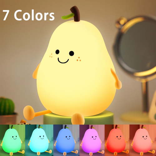 Onekawa Night Light for Kids, Cute Silicone Nursery Pear Lamp for Baby and Toddler,Fruit NightLight for Boys and Girls,Squishy Night Lamp for Bedroom,Kawaii Bedside Lamp for Kids Room (Pear)