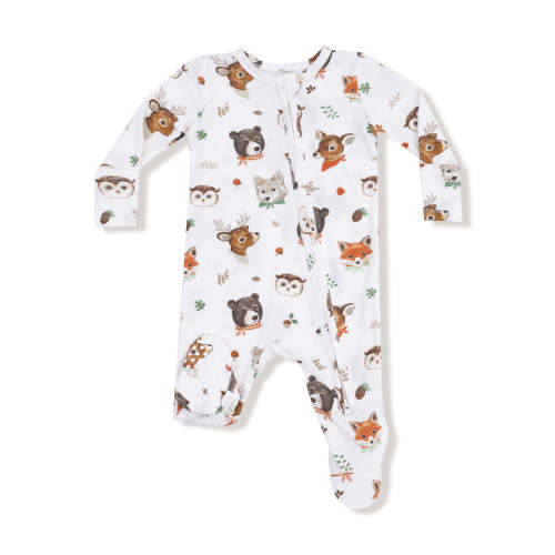 2-Way Zip Footie, Woodland Animal Faces