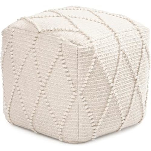 Anji Mountain Pouf Ottoman Foot Rest, Handmade Ottoman Pouf, Comfortable Foot Stool, Decorative Floor Seating for Living Room Decor, Bedroom & Home Décor Accent - Ivory