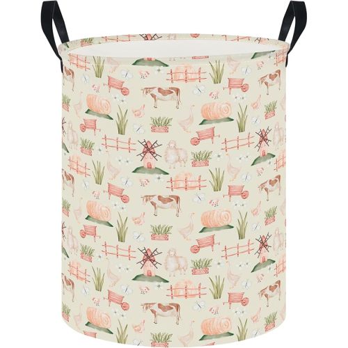 CLOCOR Large Laundry Basket,Waterproof Nursery Hamper,Collapsible Fabric Storage Container,Room Decor,Gift Basket（Farm