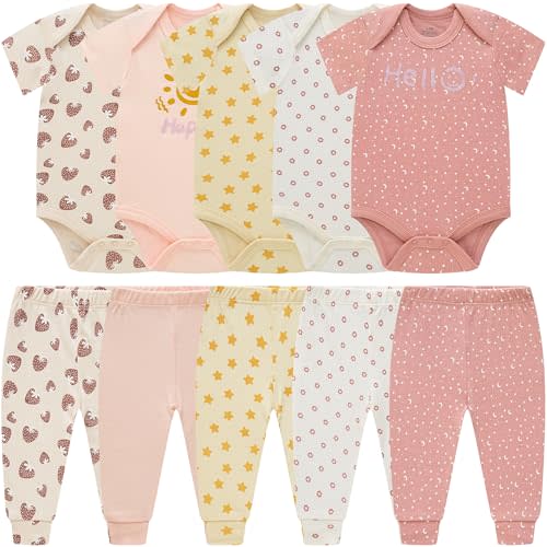 Baby Newborn Layette 10-Piece Sets Cotton Bodysuits Pants Sets for Baby Boys Girls Toddler Unisex Baby Gift Set